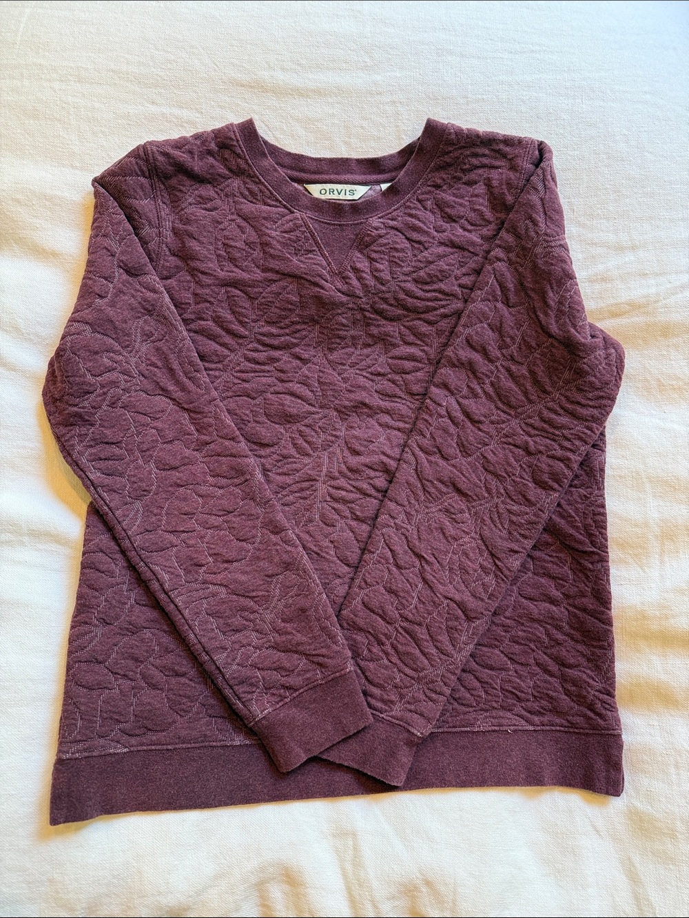 Orvis Quilted Crewneck Sweater in Plum